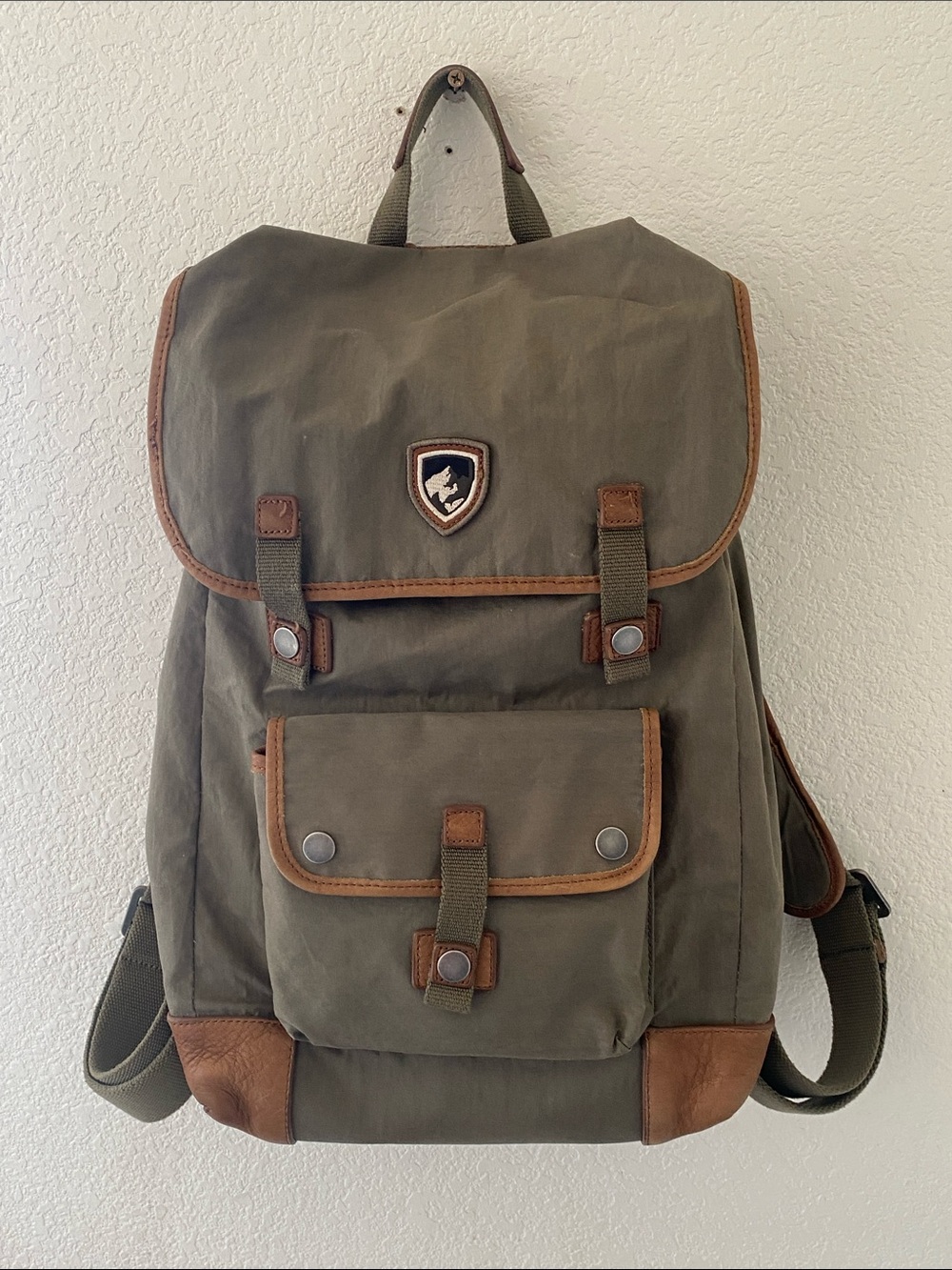 KUHL Olive Canvas Men’s Backpack with Brown Leather Trim